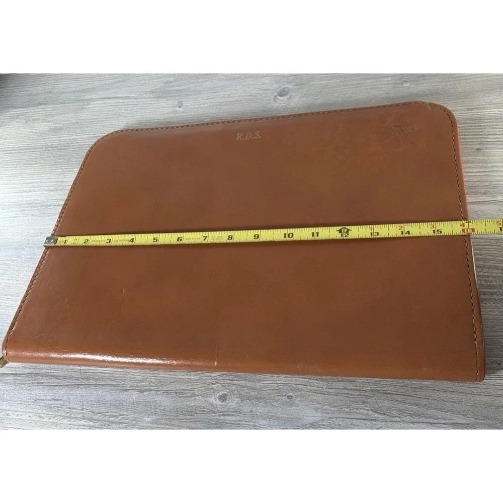 Vtg Top Grain Cowhide Portfolio Business Folder Zippered NBC National Brief Case